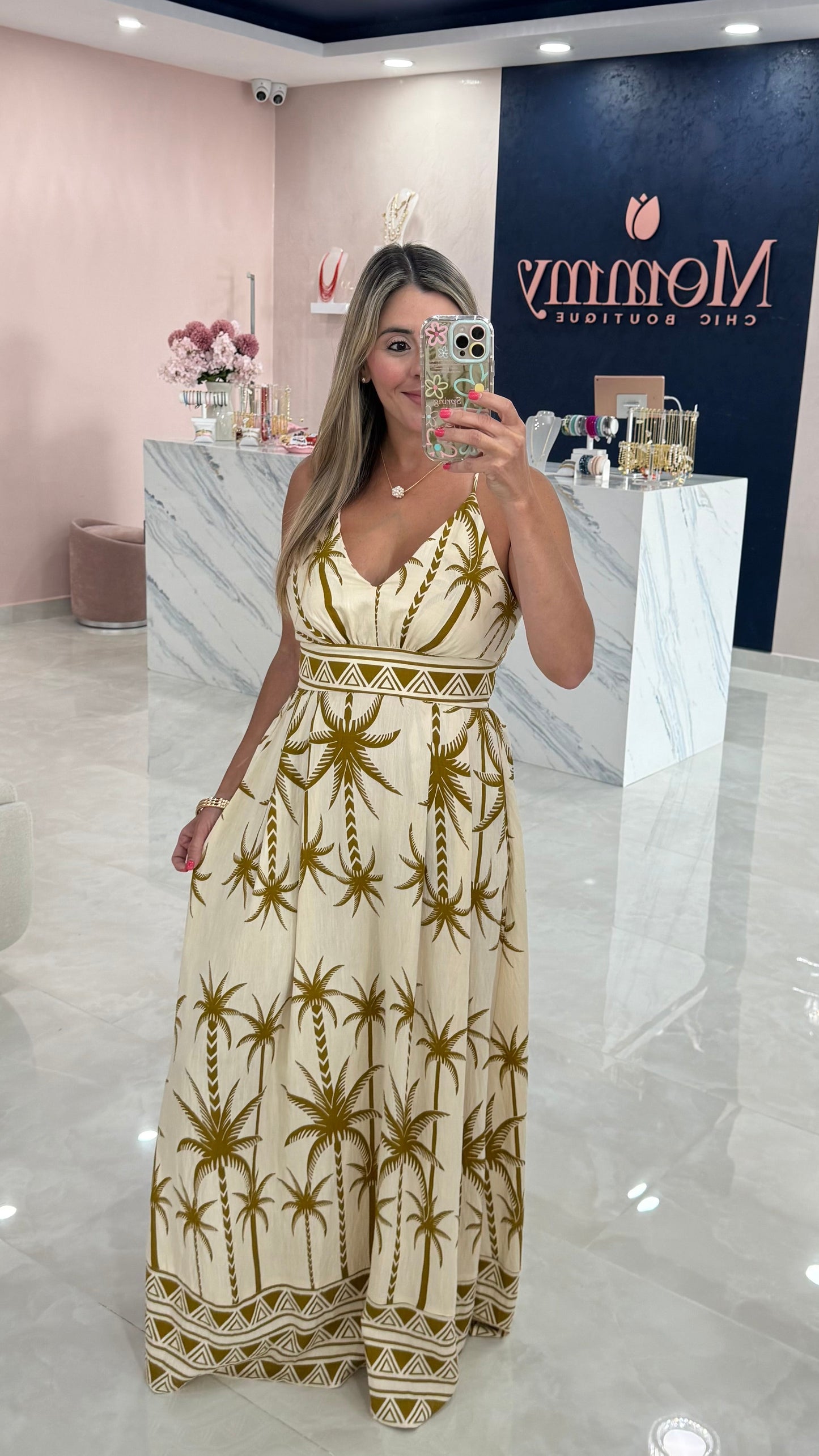 Printed Maxi Dress Golden Camel