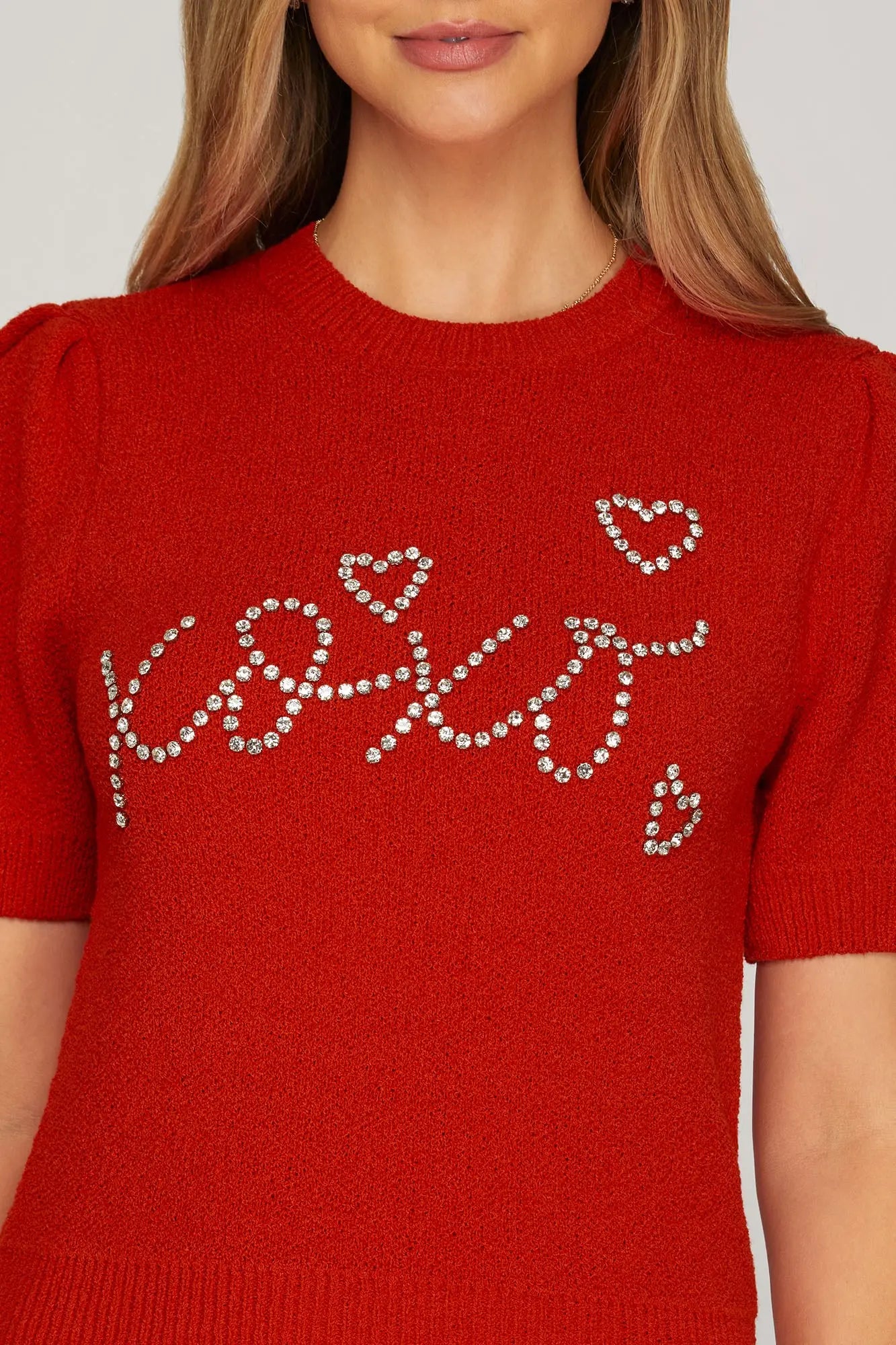 XOXO Rhinestone Sweater Top Red