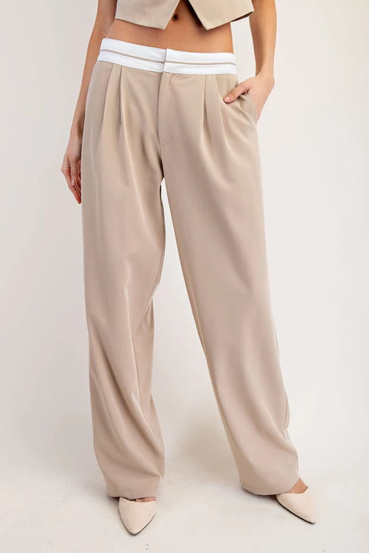 Contrast Waist Pant Taupe