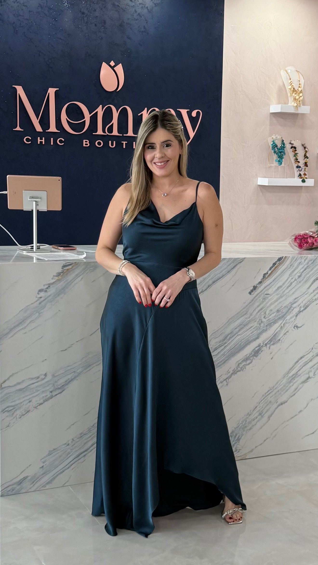 One Shoulder Satin Dress Teal