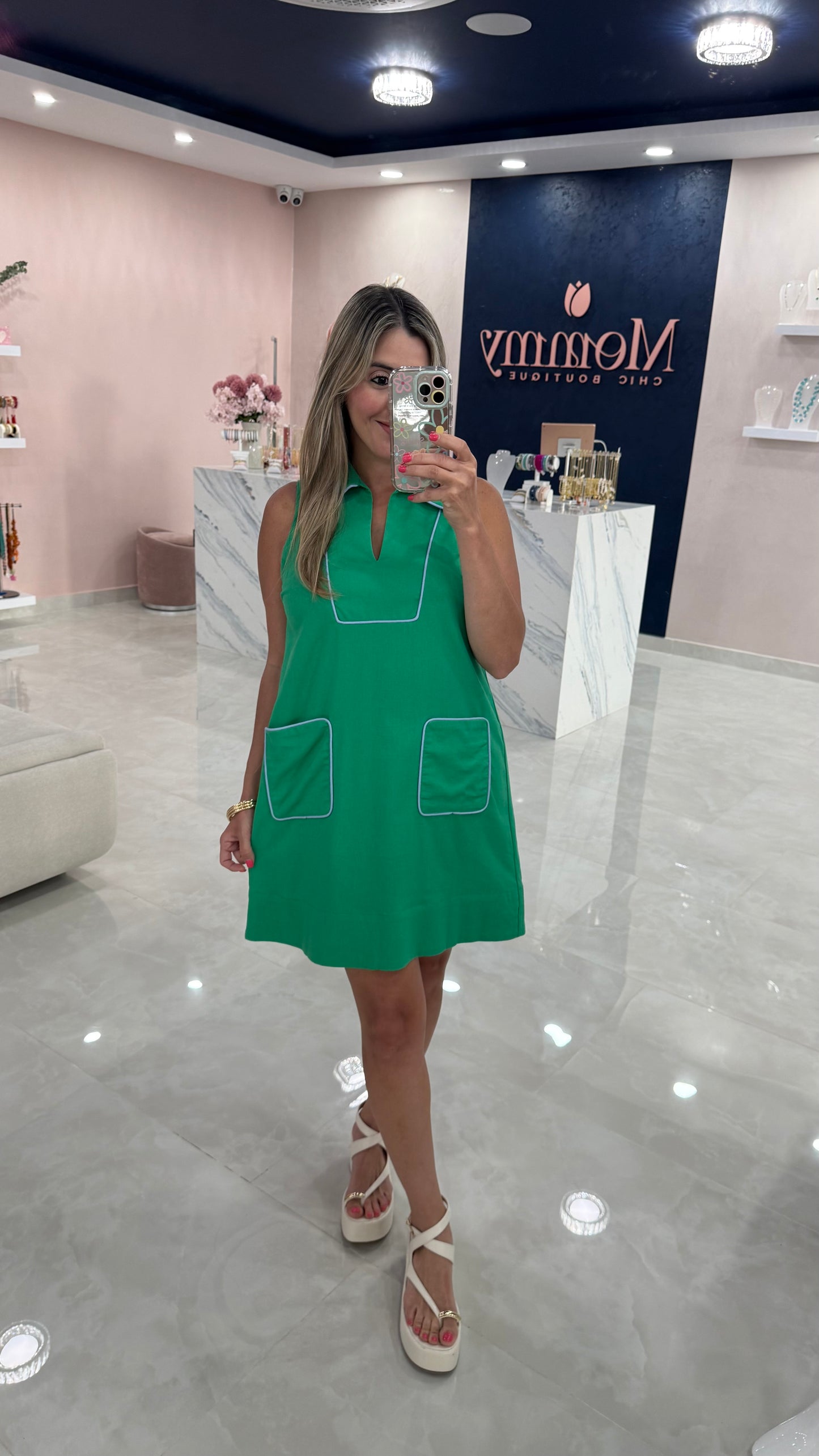 Linen & Cotton Dress Green