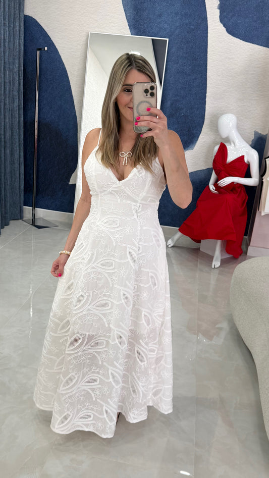 Embroidery Maxi Dress White