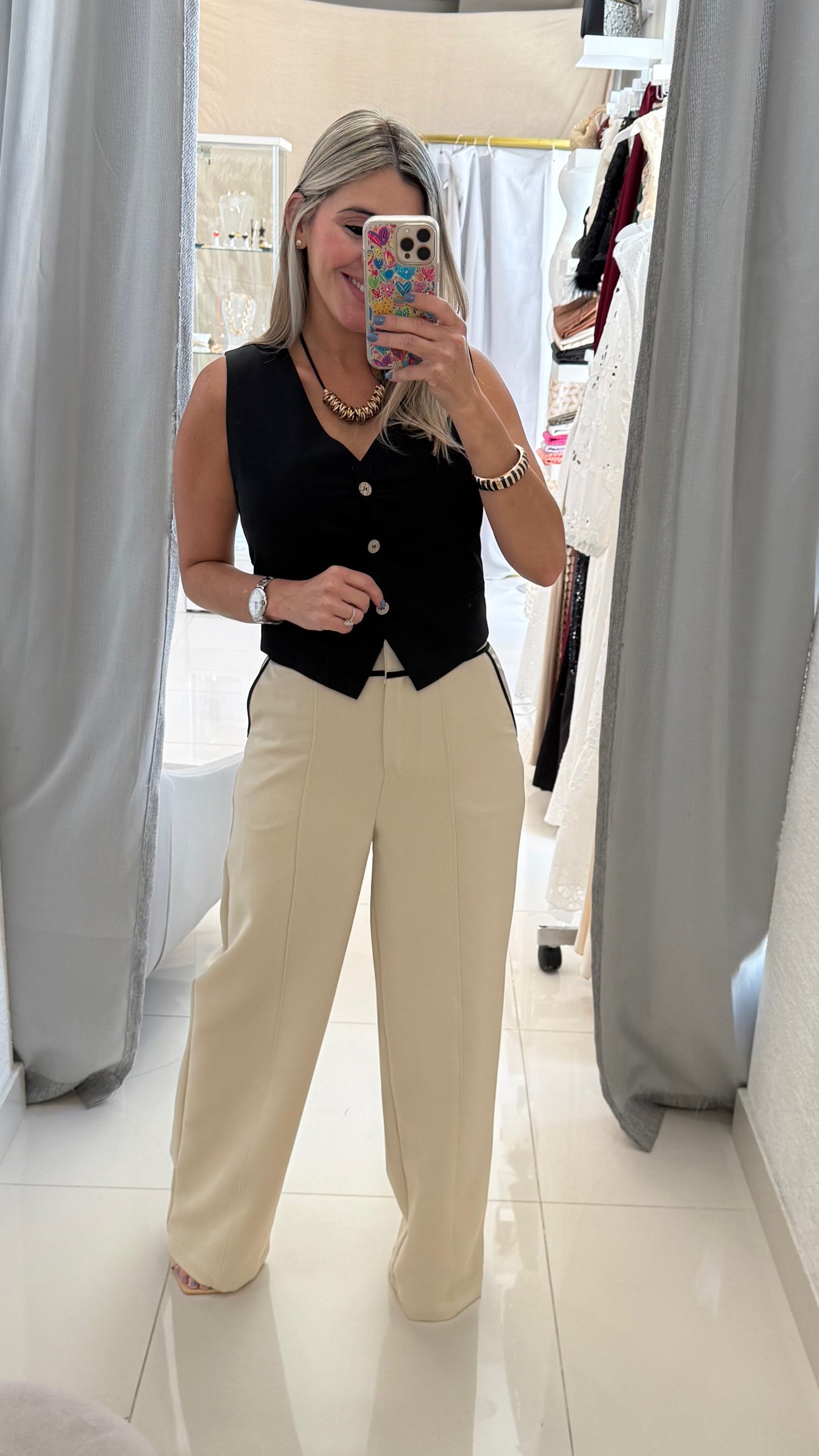 Contrast Straight Leg Pant Beige