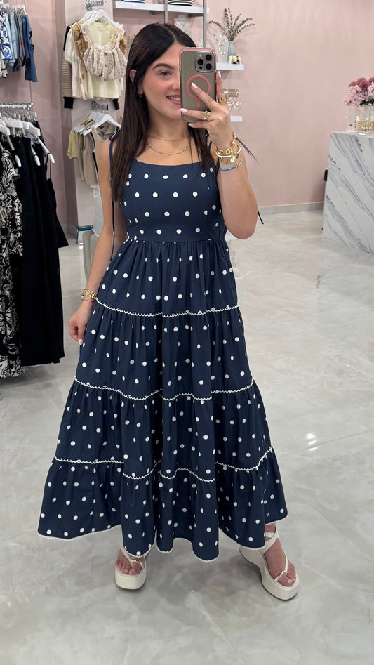 Polka Dots Midi Dress Navy