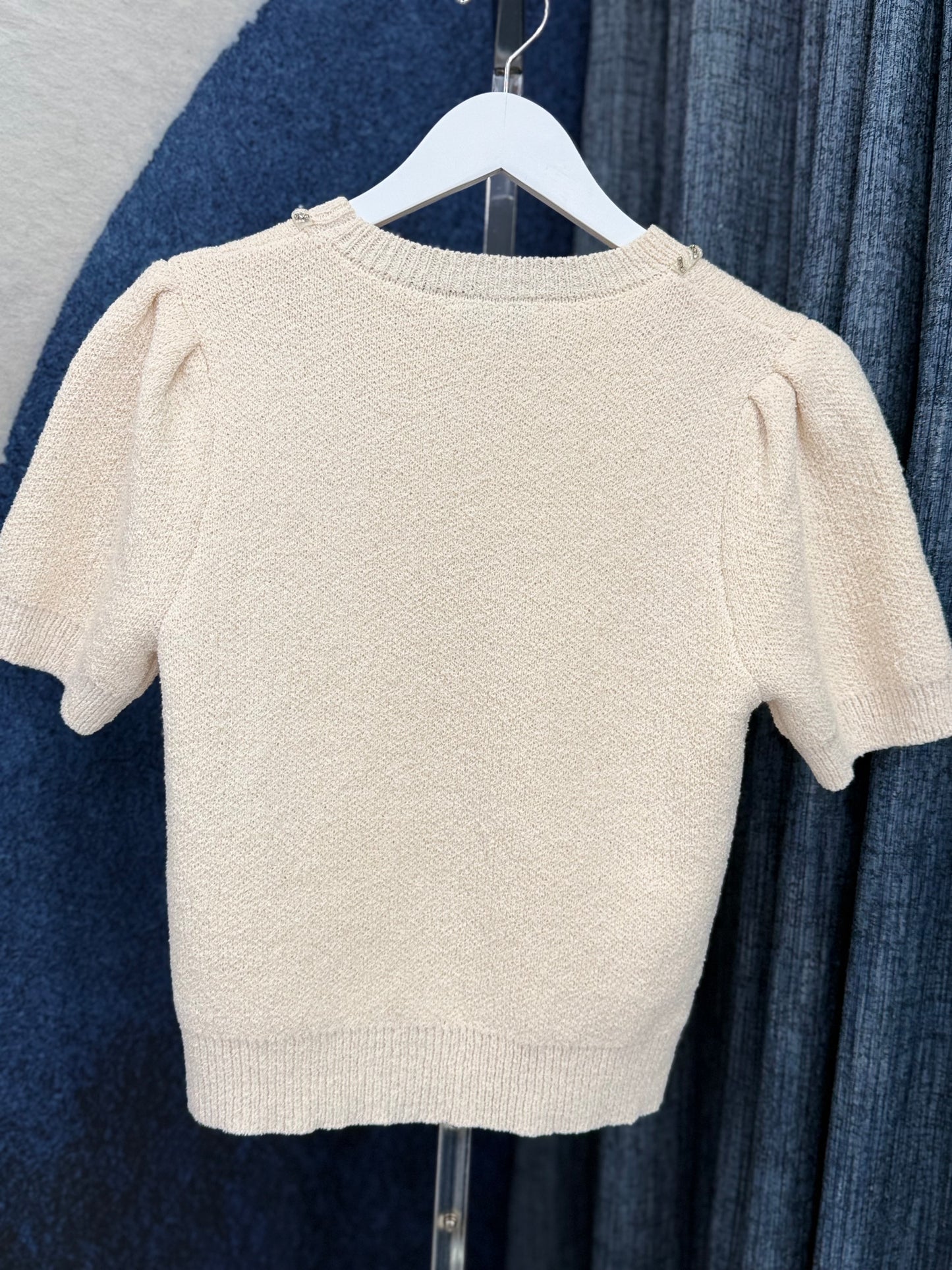 Bow Beaded & Rhinestone Sweater Top