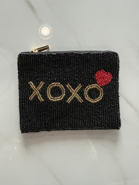 Beaded Coin Bag XOXO Black