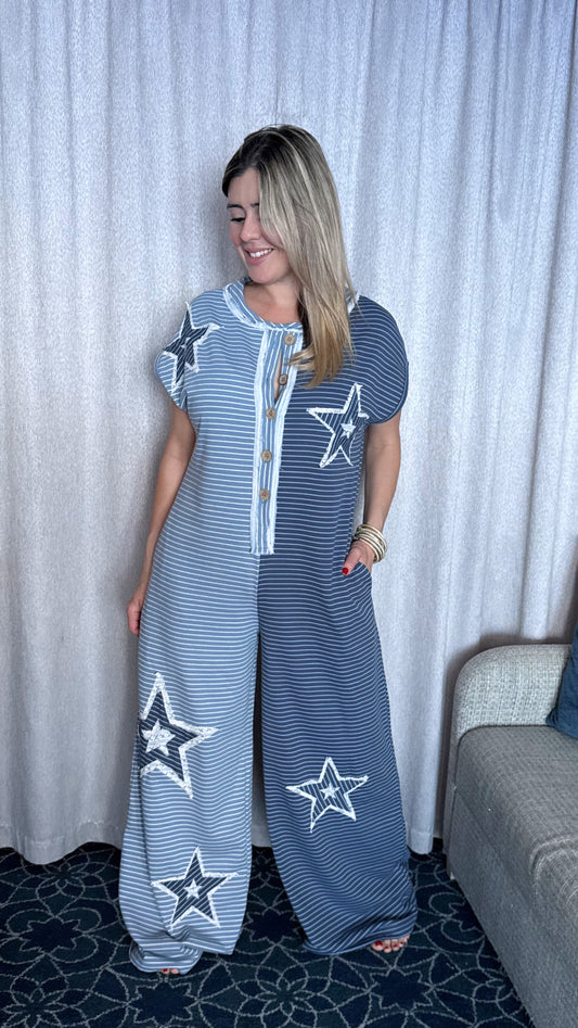 Star Patch Jumpsuit Blue
