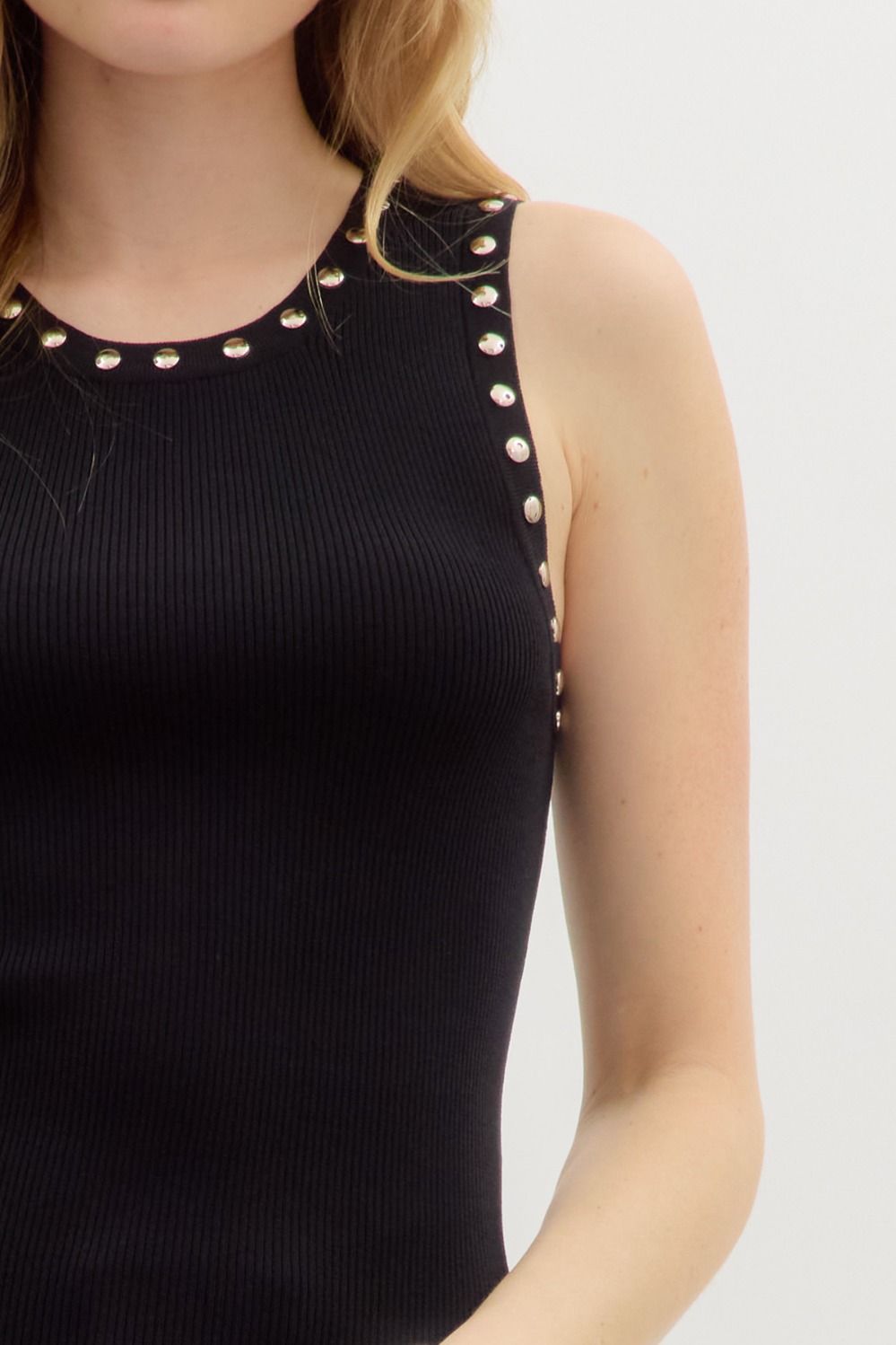 Stud Neckline Top Black