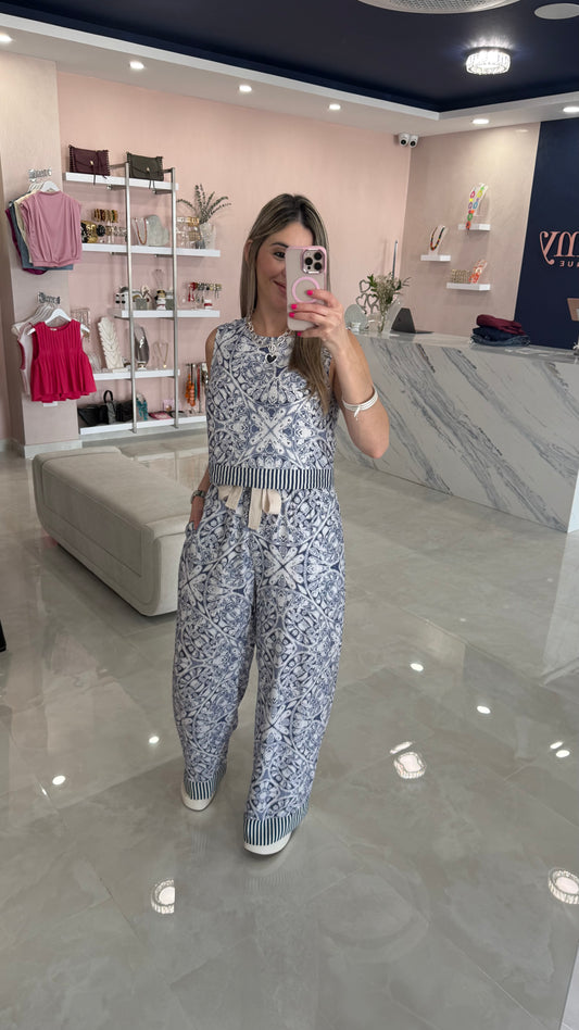 Printed Top & Pant Set Blue