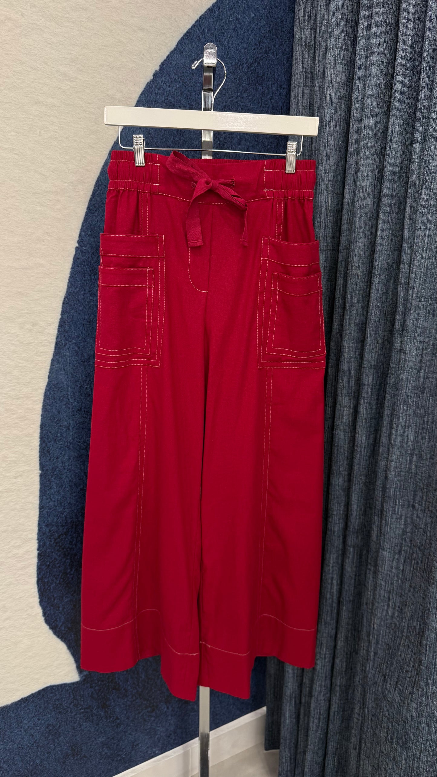 Linen Wide Leg Pant Red