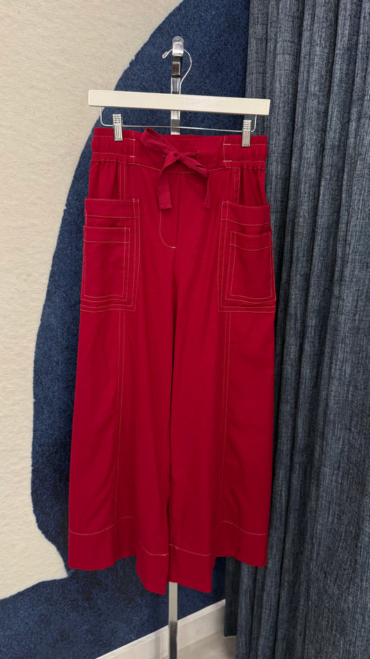 Linen Wide Leg Pant Red