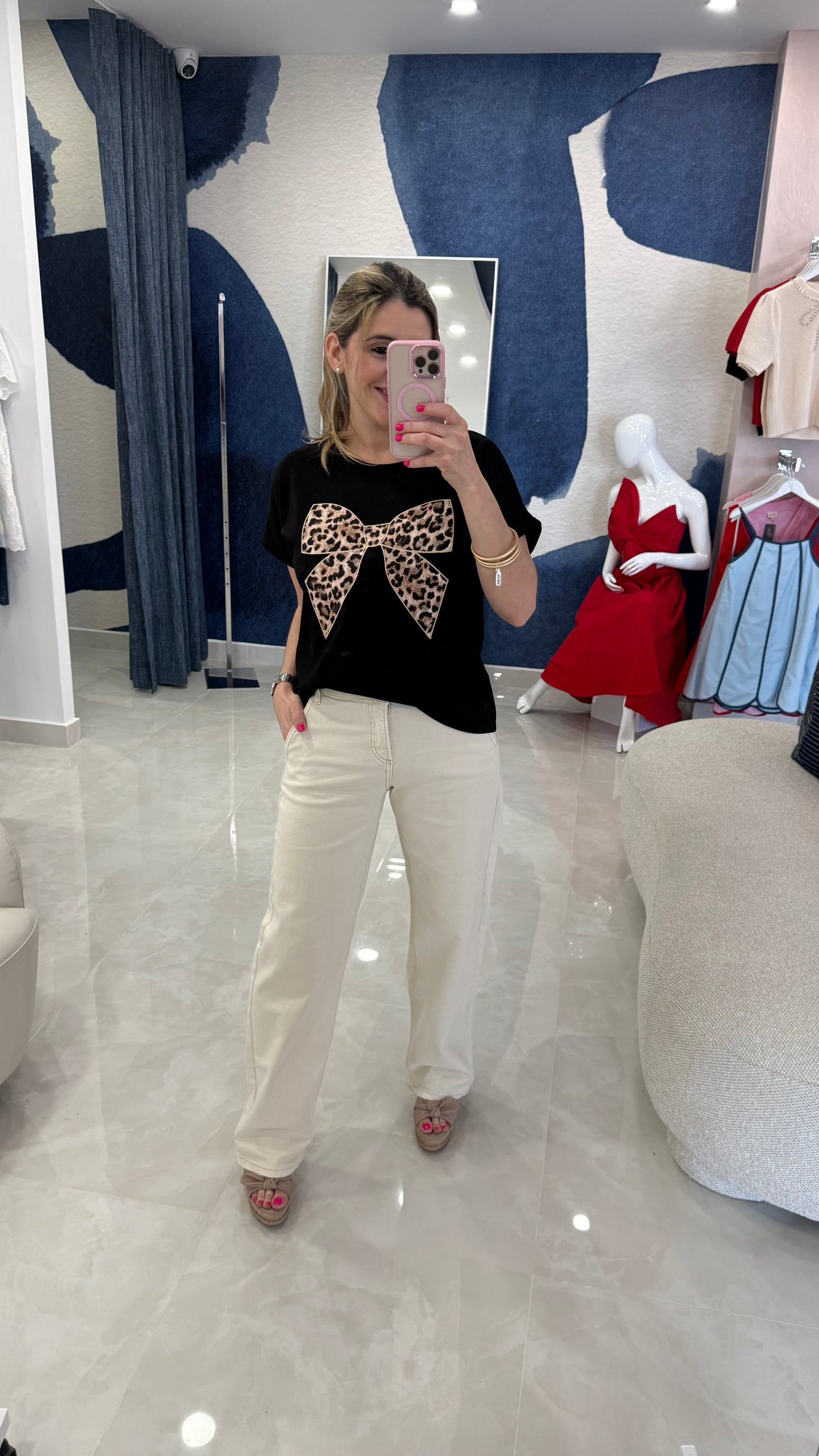 Knit Top Animal Print BLk