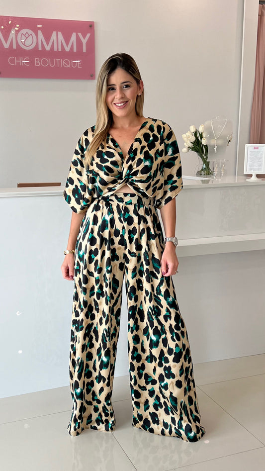 V Neck Jumpsuit Animal Print