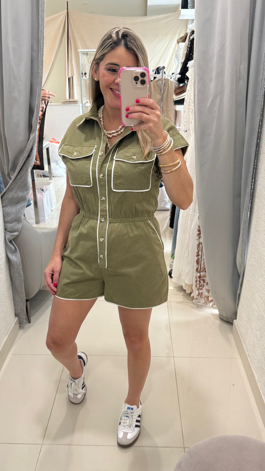 Romper Contrast Olive