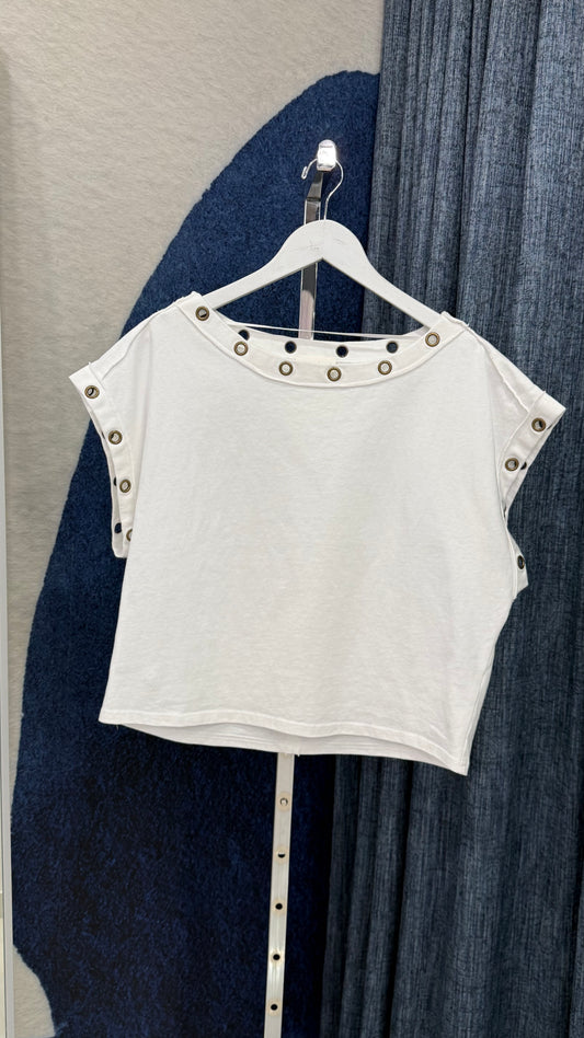 Cotton Grommets Statement Top White