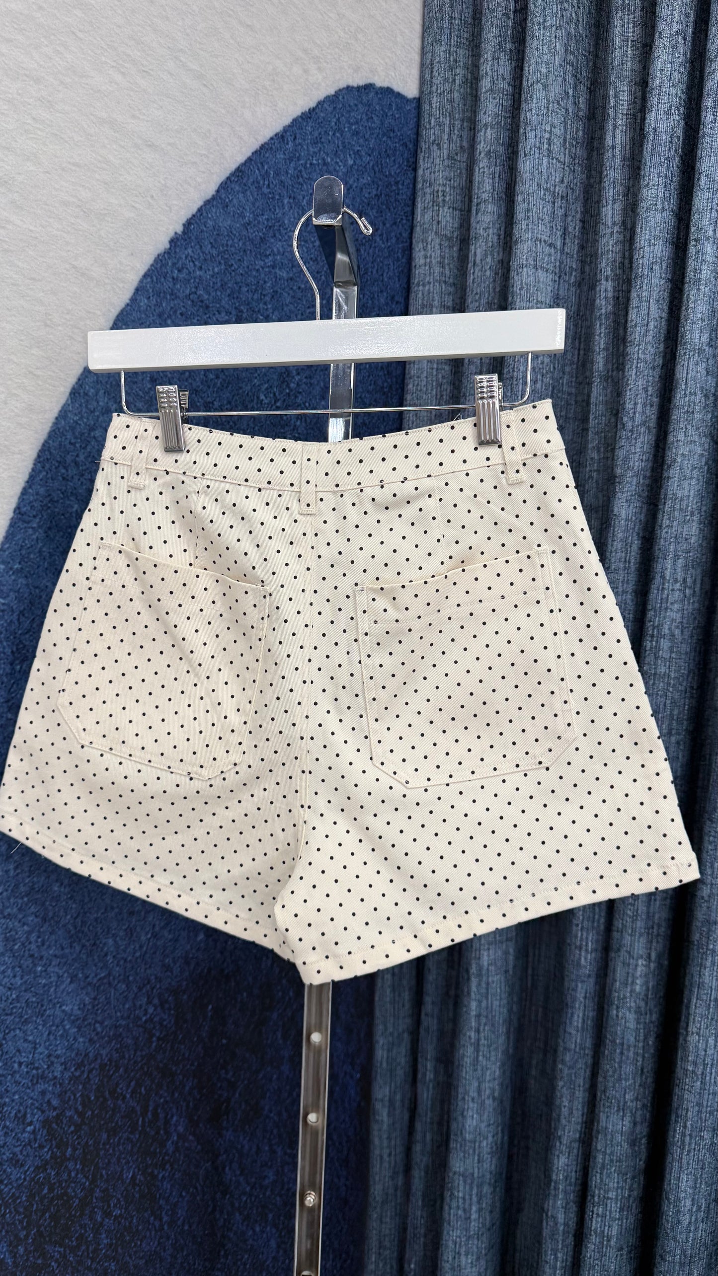 Polka Dot Denim Short White