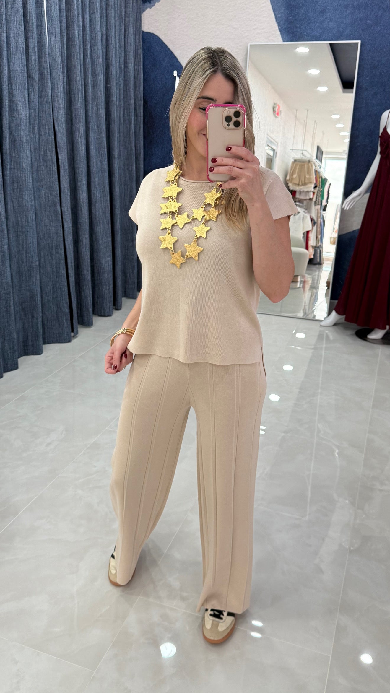 Knit Top & Pant Set Beige