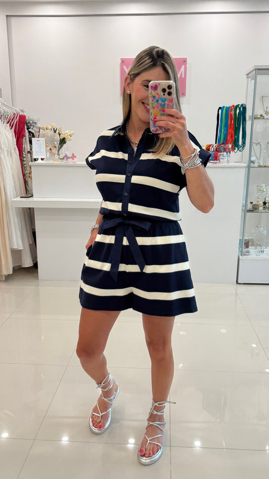 Stripped Romper Navy & Ivory
