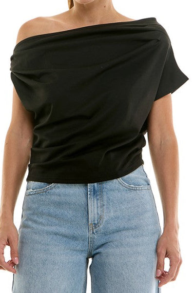 Draped One Shoulder Top Black
