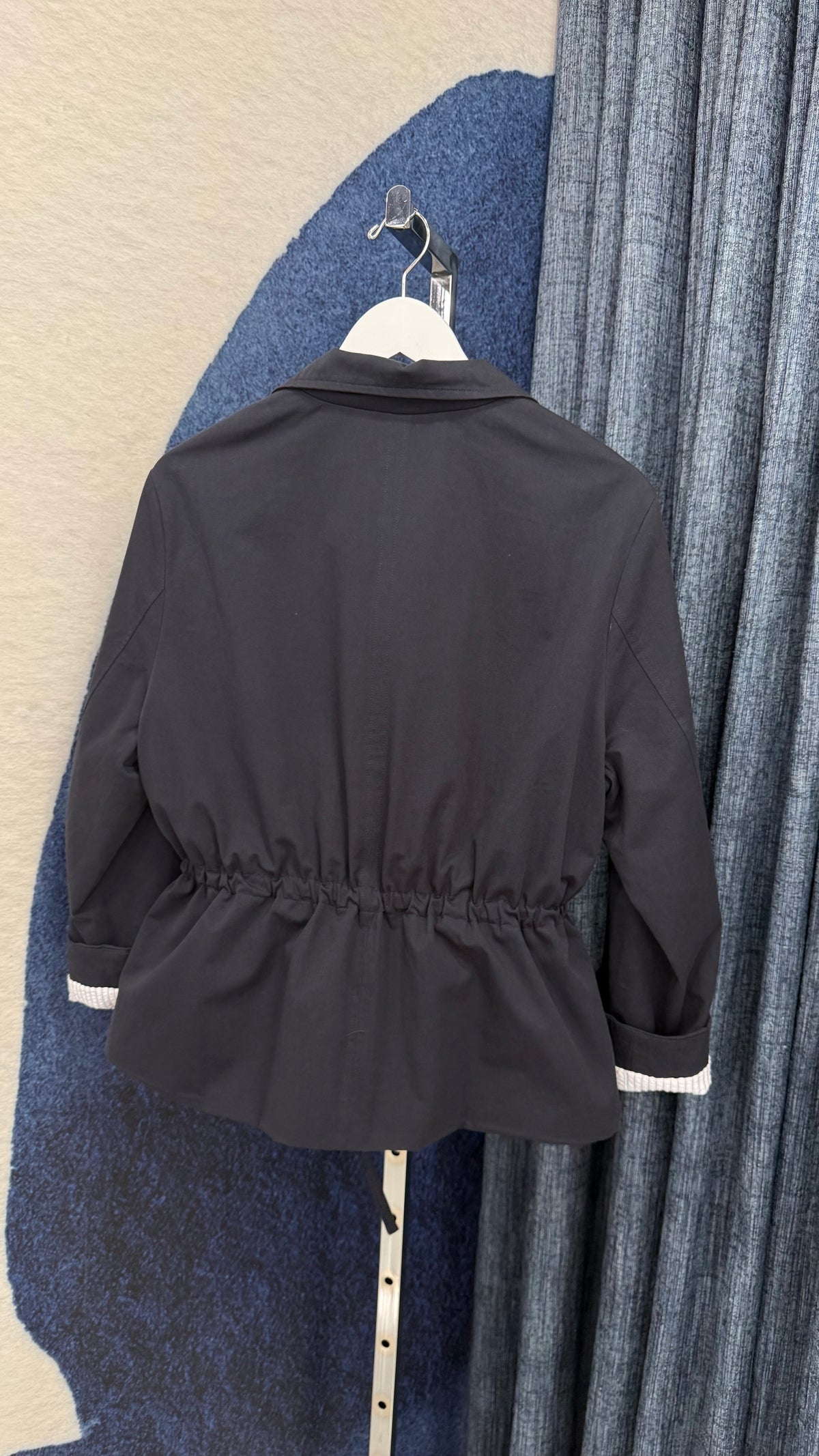Drawstring Waist Button Down Jacket Navy