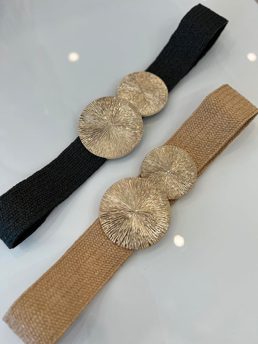 Elastic Belt With Round Gold Buckle