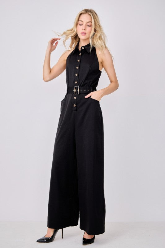 Halter Button Down Jumpsuit BLK