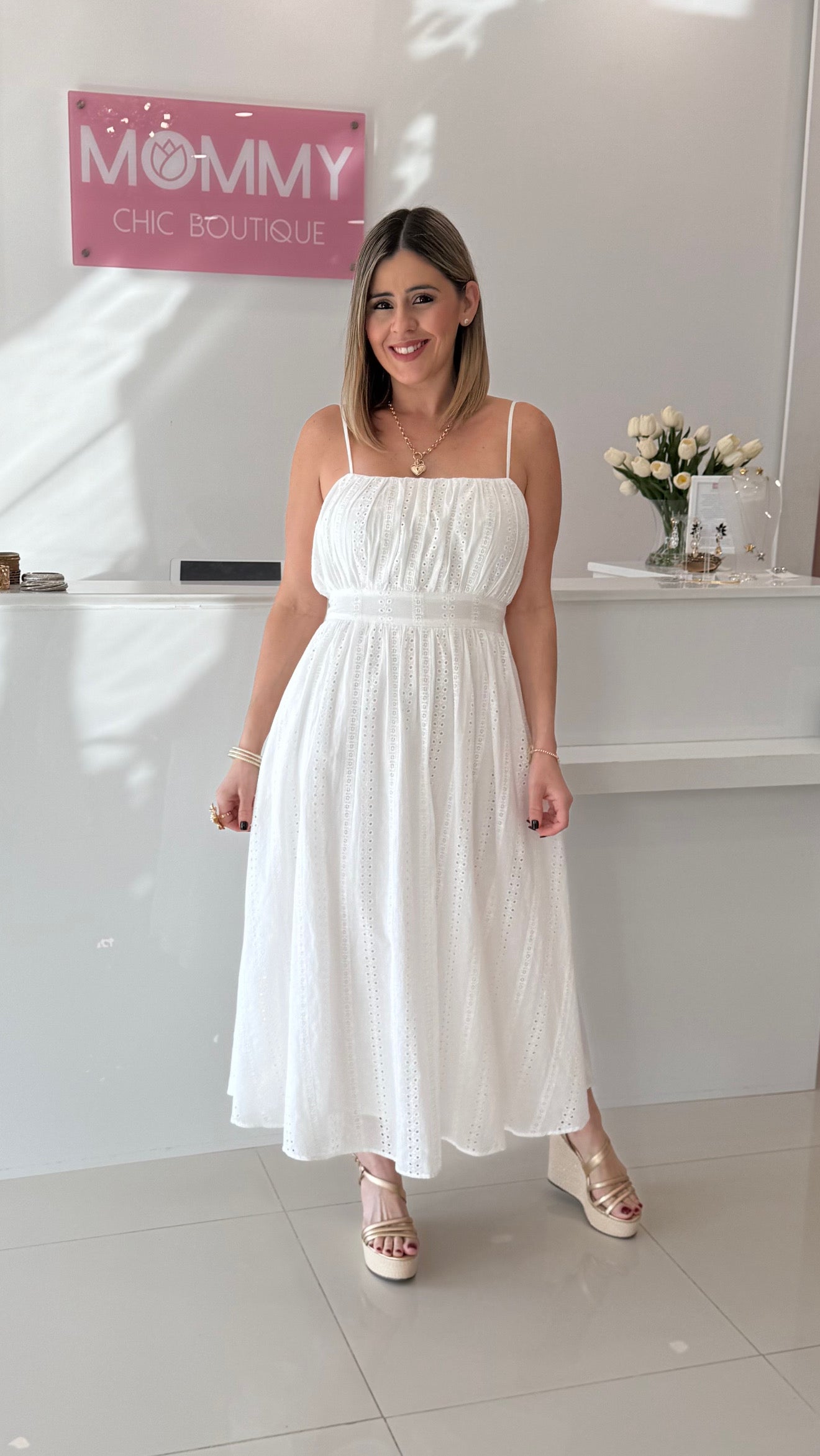 Eyelet Midi Dress