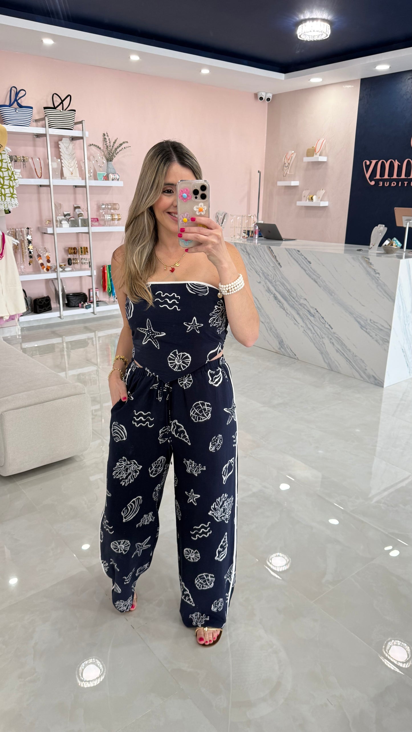Sea Shells Top & Pant Set Navy