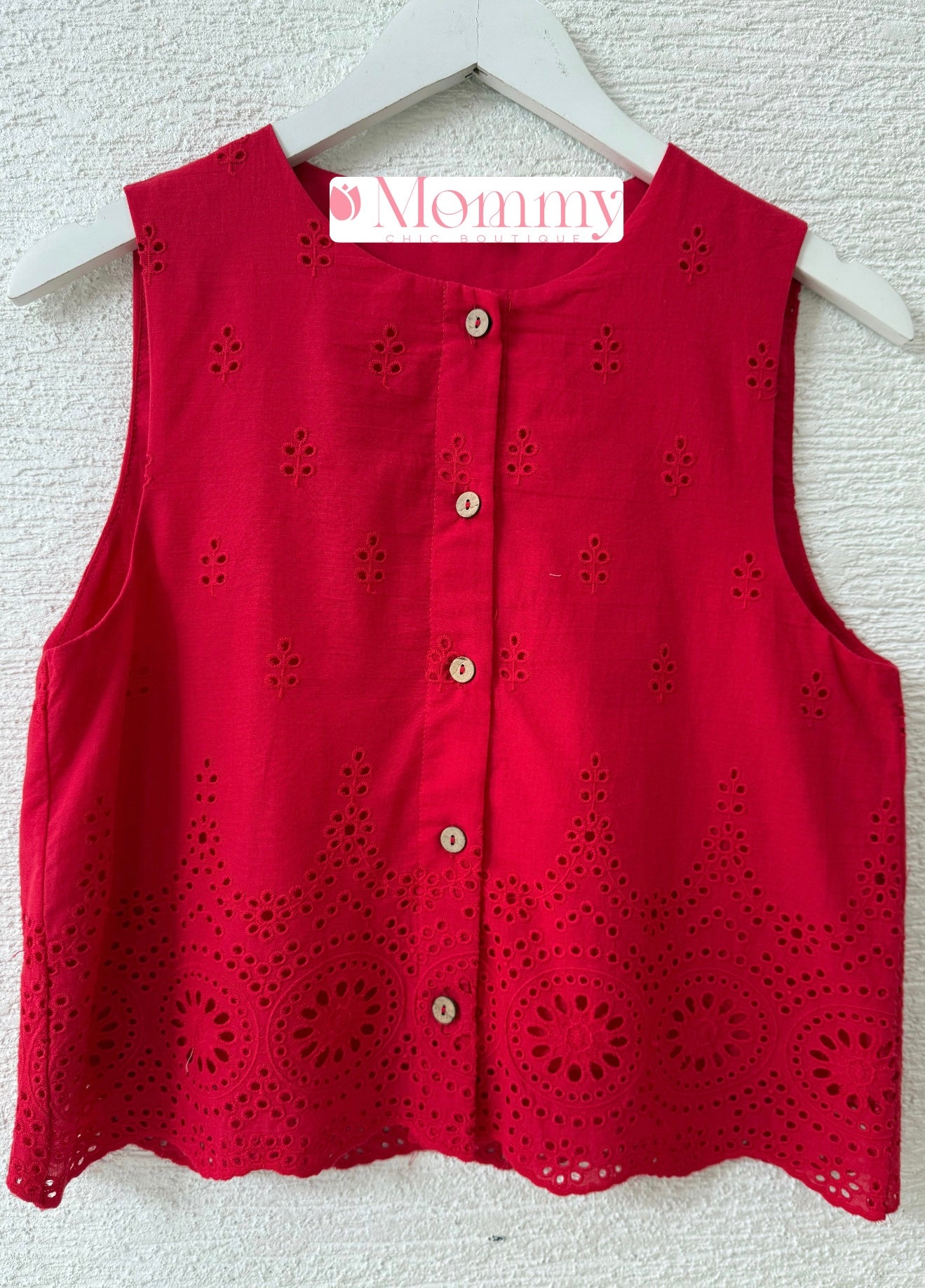 Sleeveless Eyelet Top Red