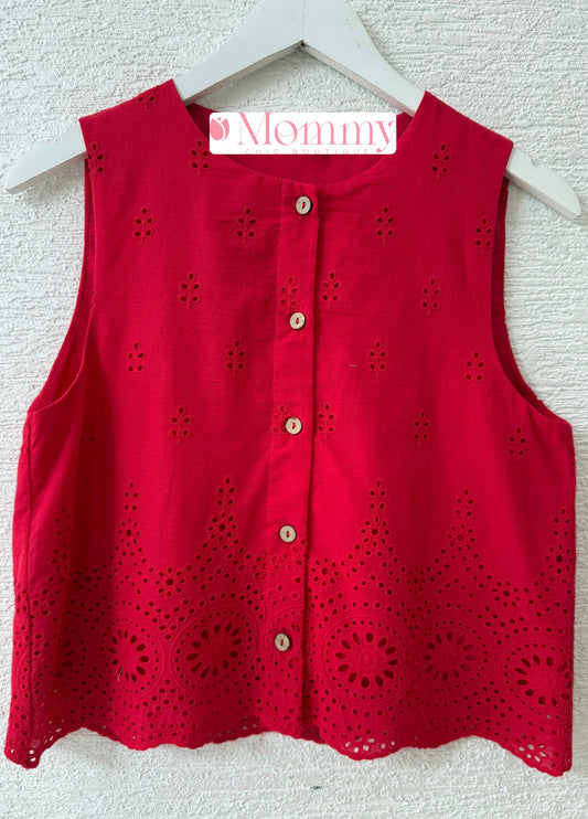 Sleeveless Eyelet Top Red