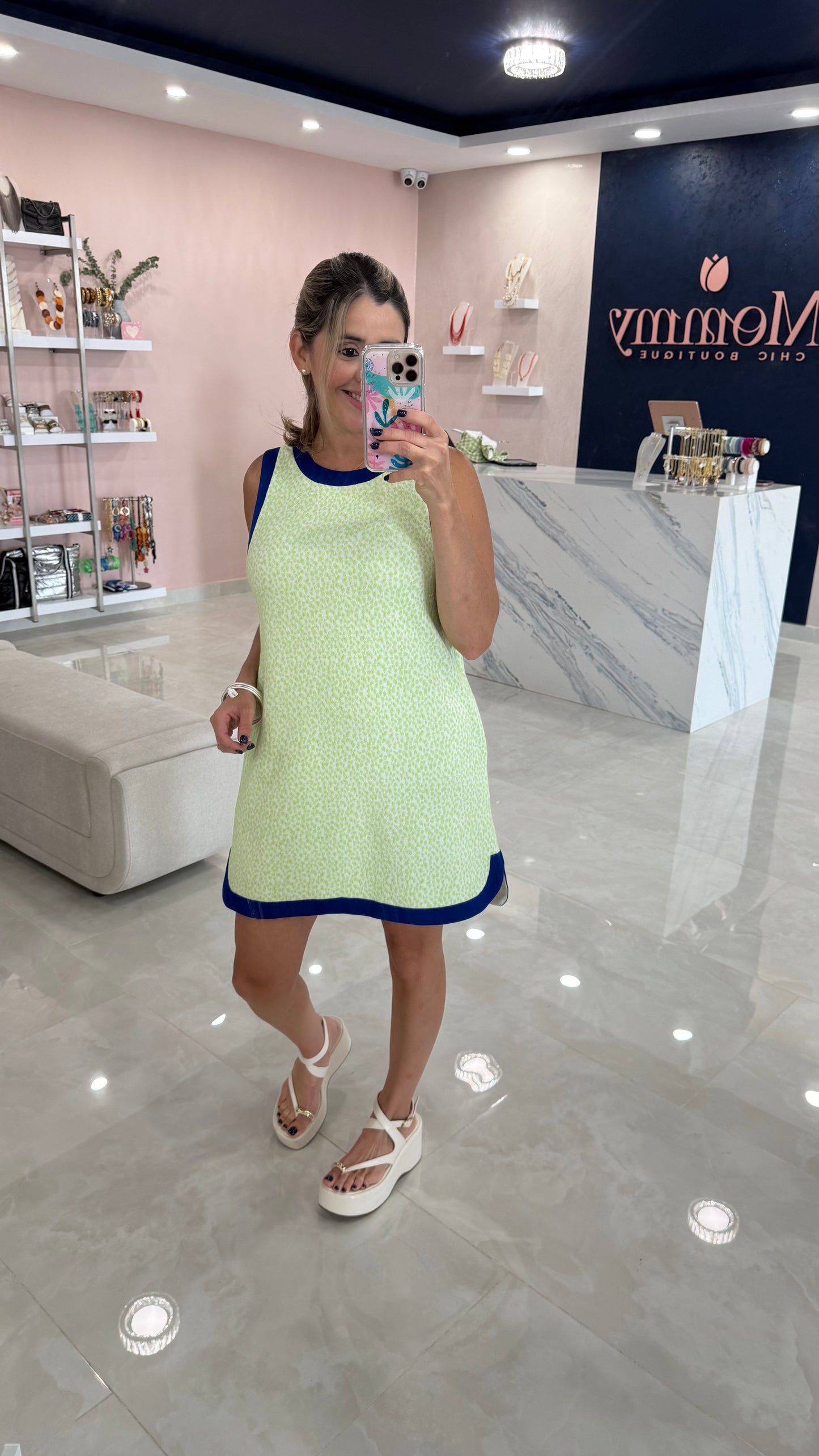 Contrast Dress Lime & Blue