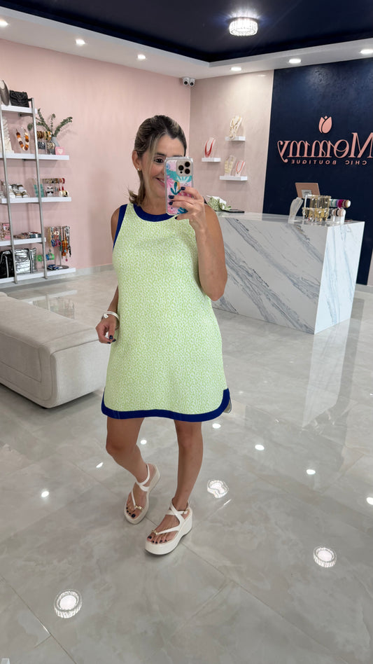 Contrast Dress Lime & Blue