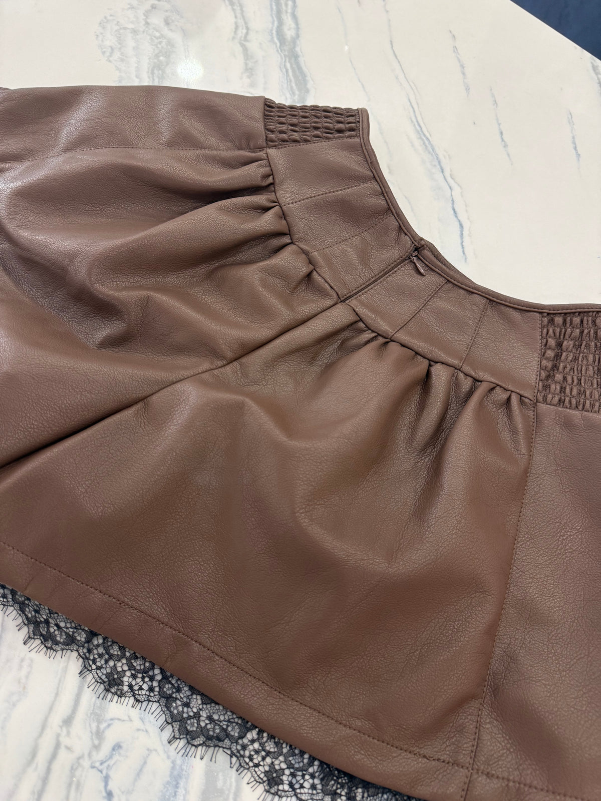 Pu Leather Short With Lace Chocolate