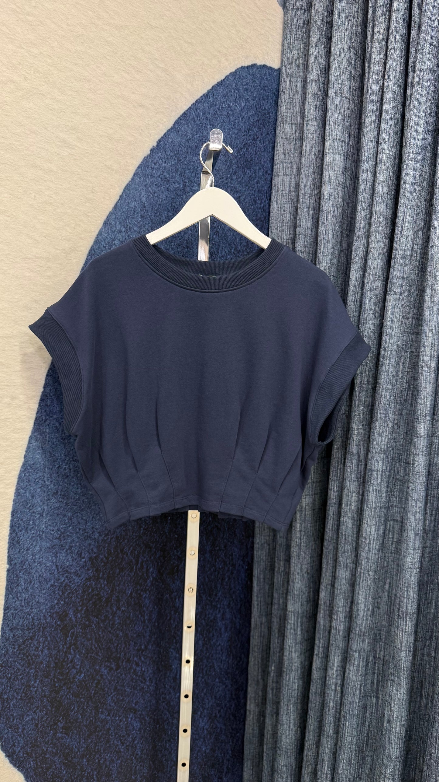 Pleated Cotton Top Navy