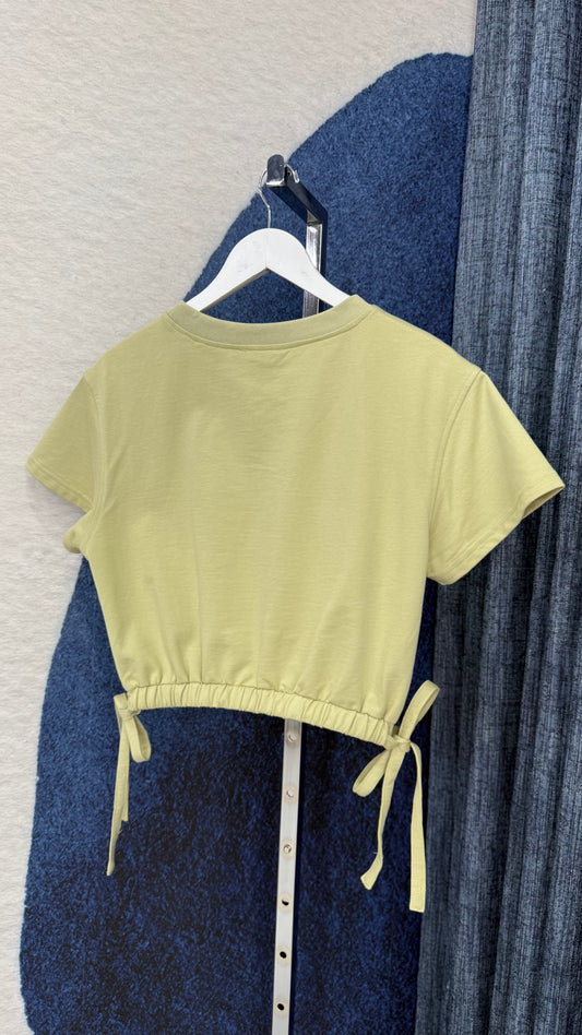 Drawstring Waist Cotton Top Avocado