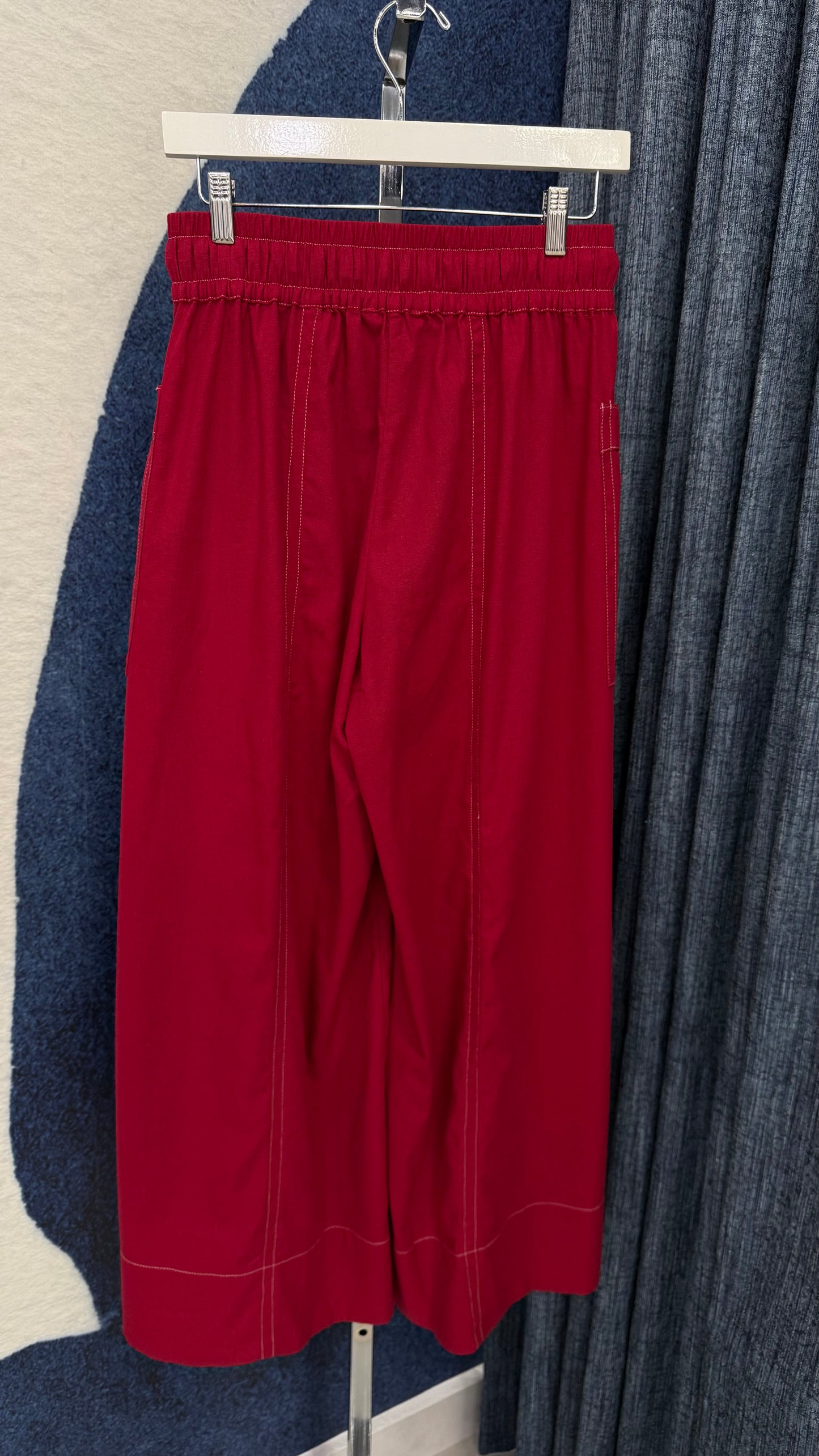 Linen Wide Leg Pant Red