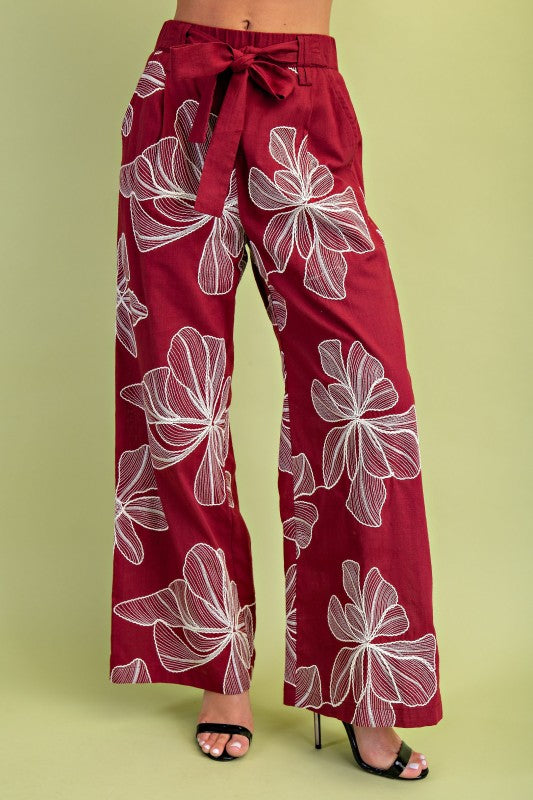 Embroidery Pant Burgundy