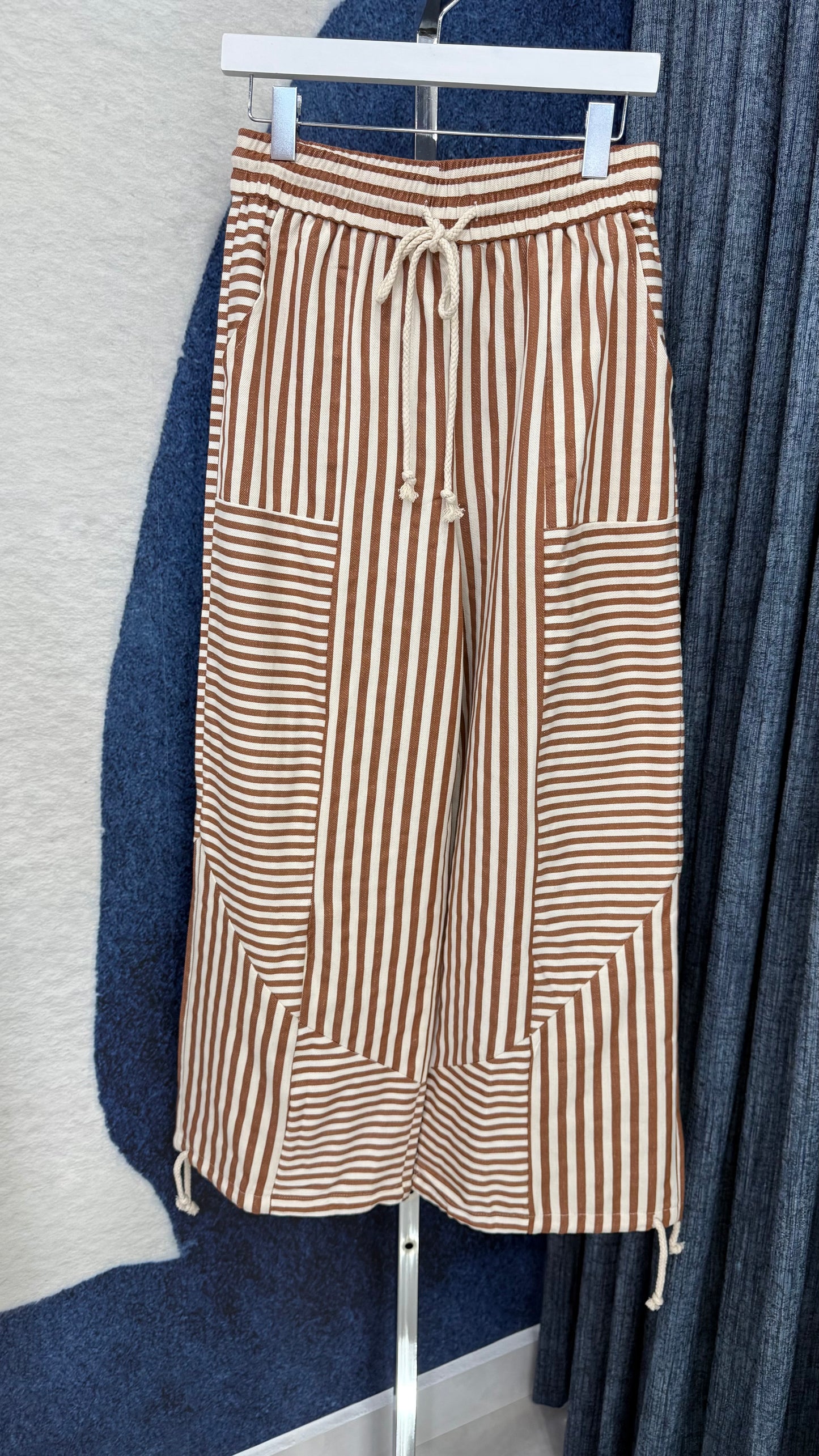Mineral Stripe Pant With Drawstring Leg Camel