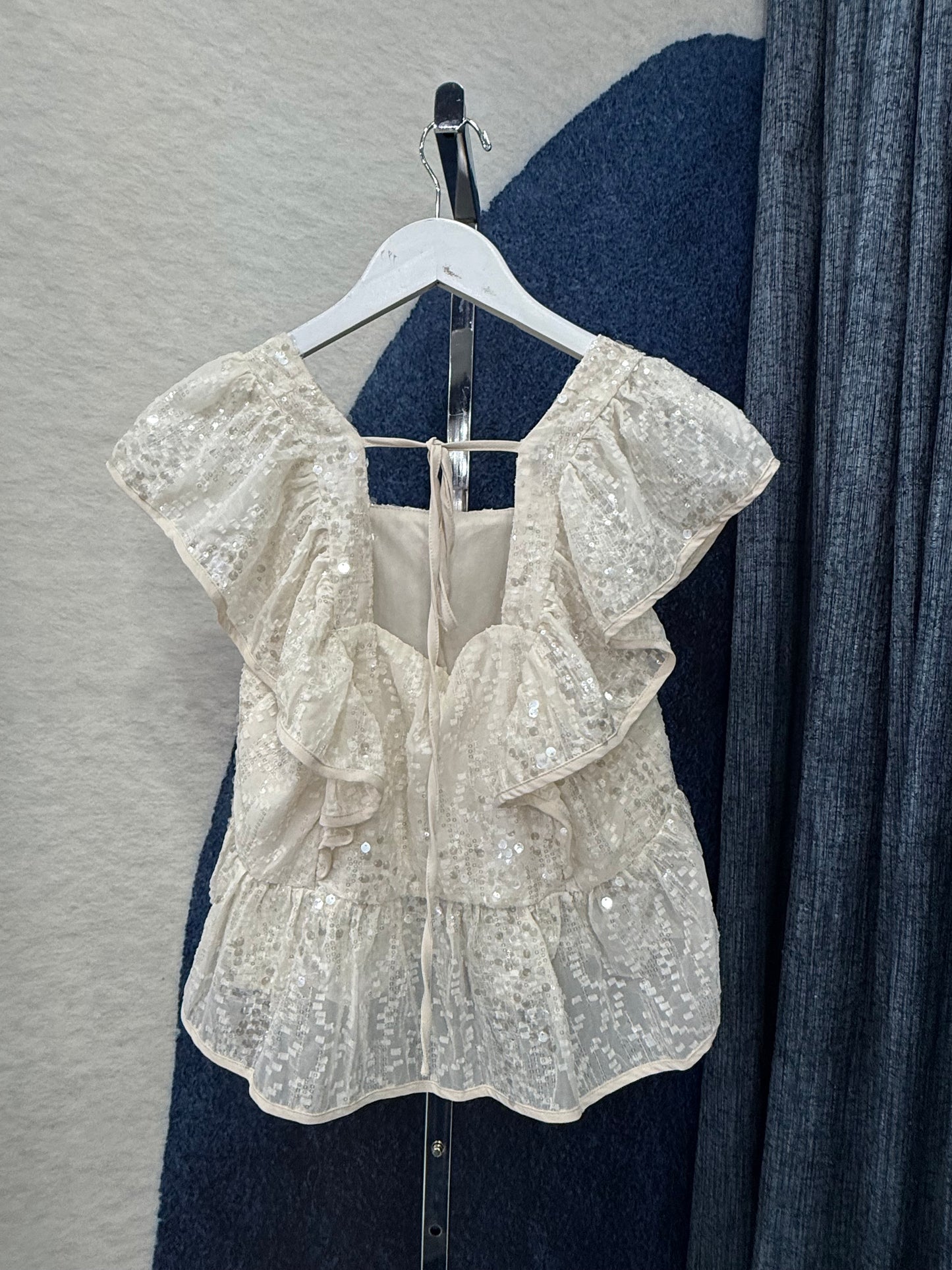 Sequin Peplum Top Champagne