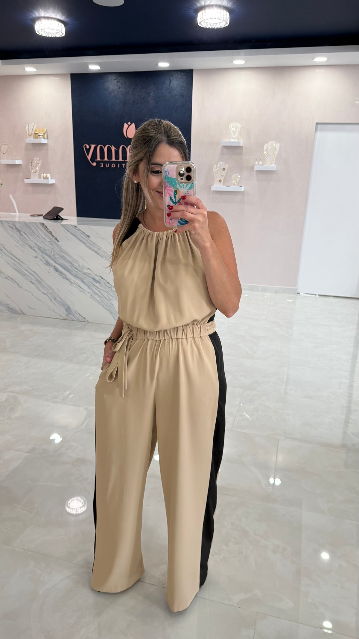 Contrast Jumpsuit Taupe / Black