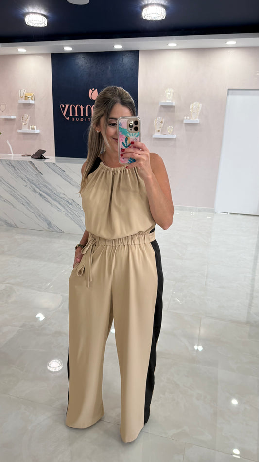 Contrast Jumpsuit Taupe / Black