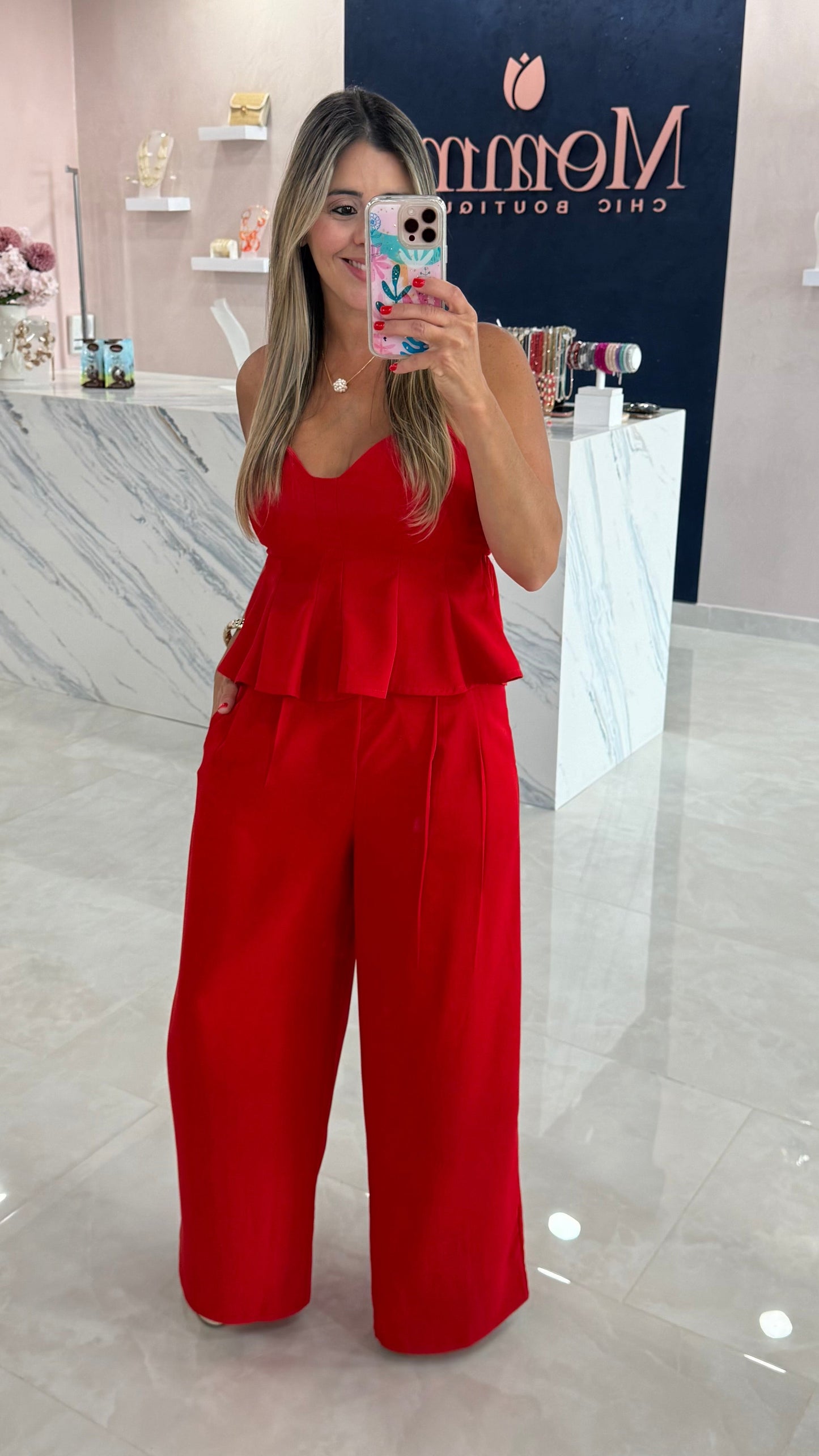 Peplum Top & Pant Set Red