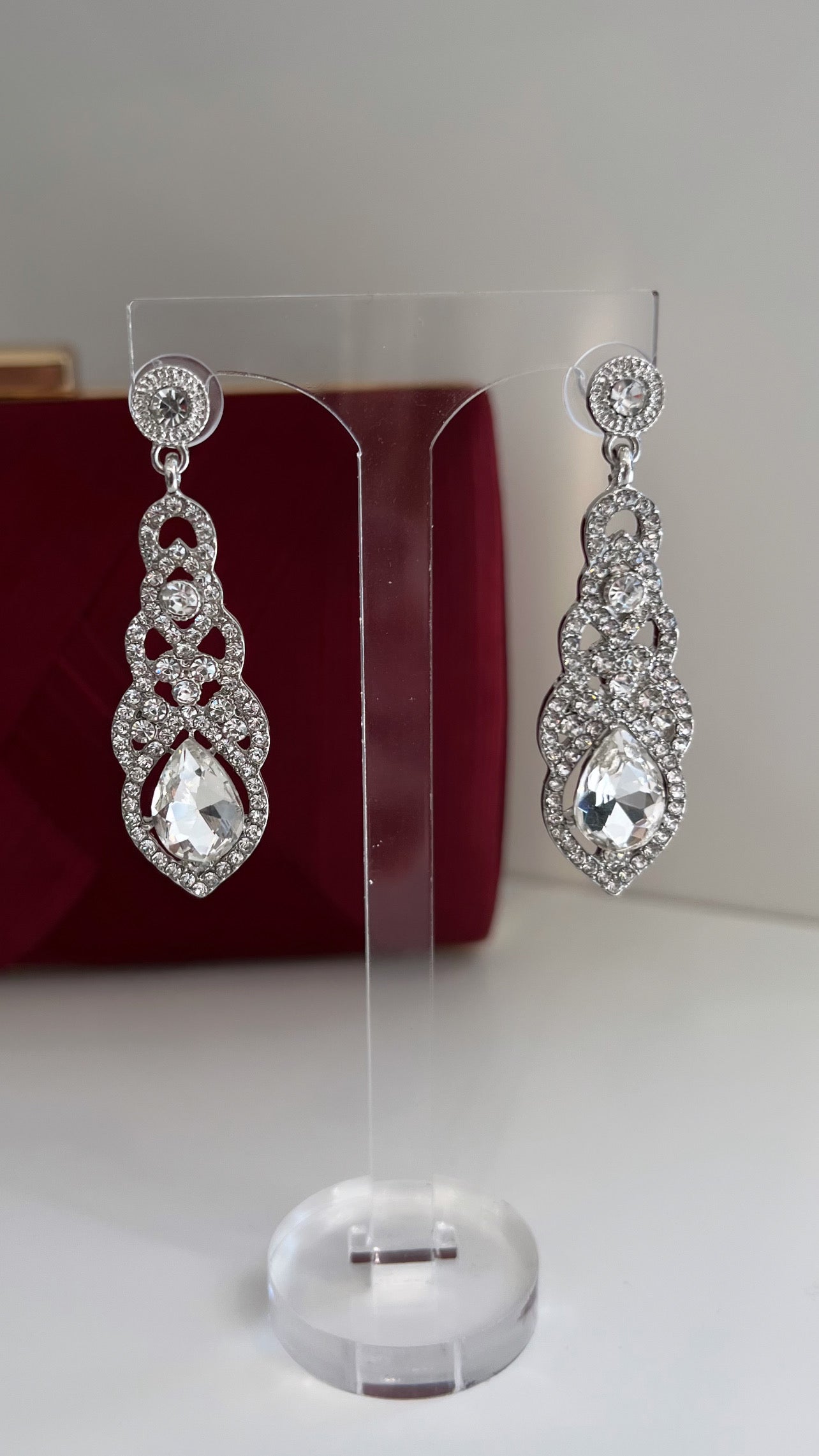 Rhinestone long Earrings Silver