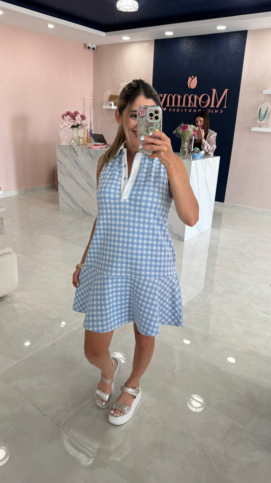 Gingham Blue knit Dress