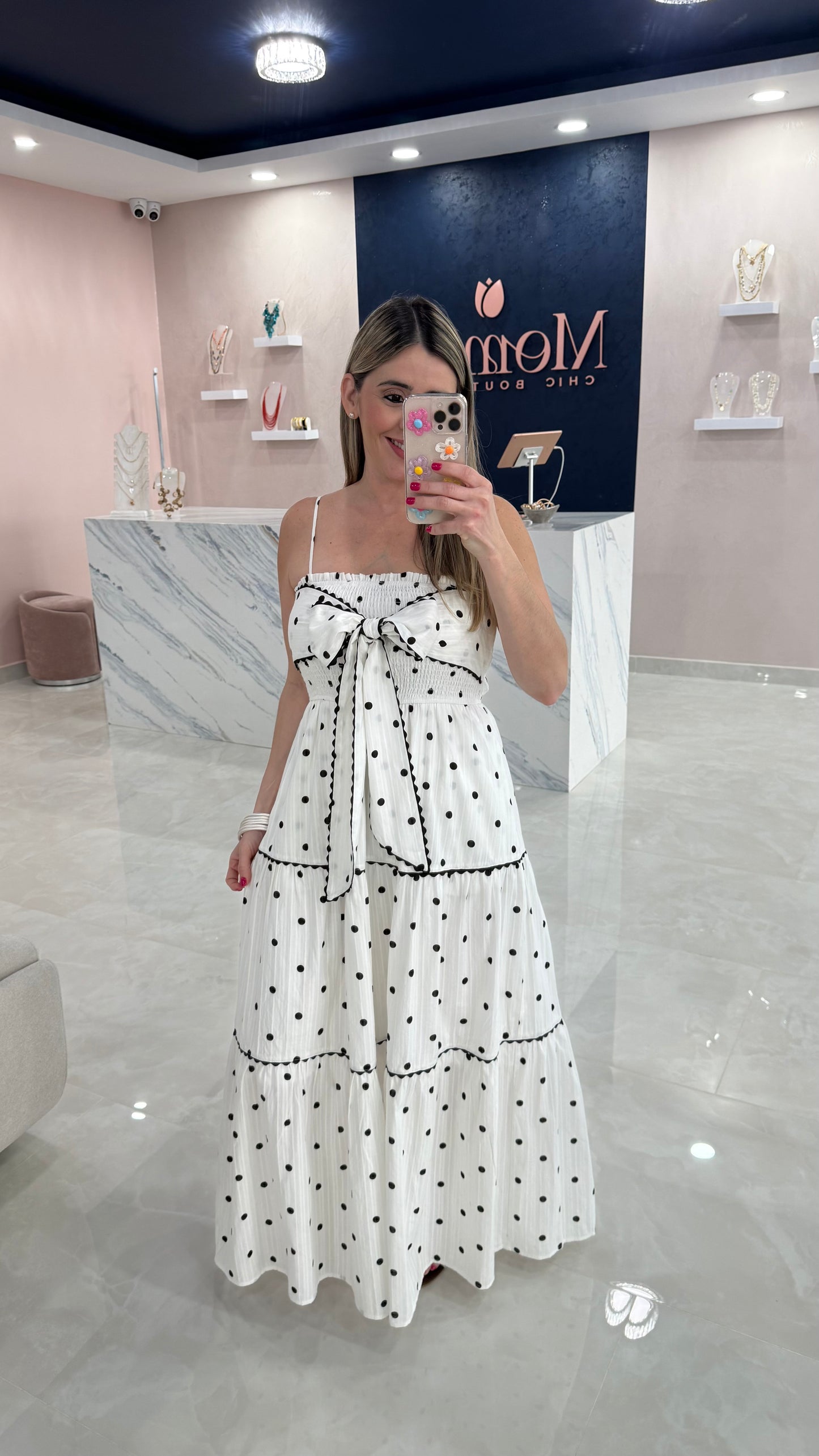 Polka Dots Maxi Dress White / Black