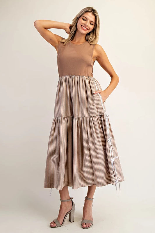 Midi Dress Stripped White & Coco