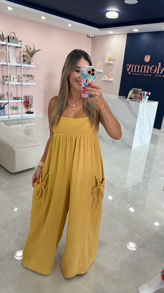 Gauze Cami Jumpsuit Mustard