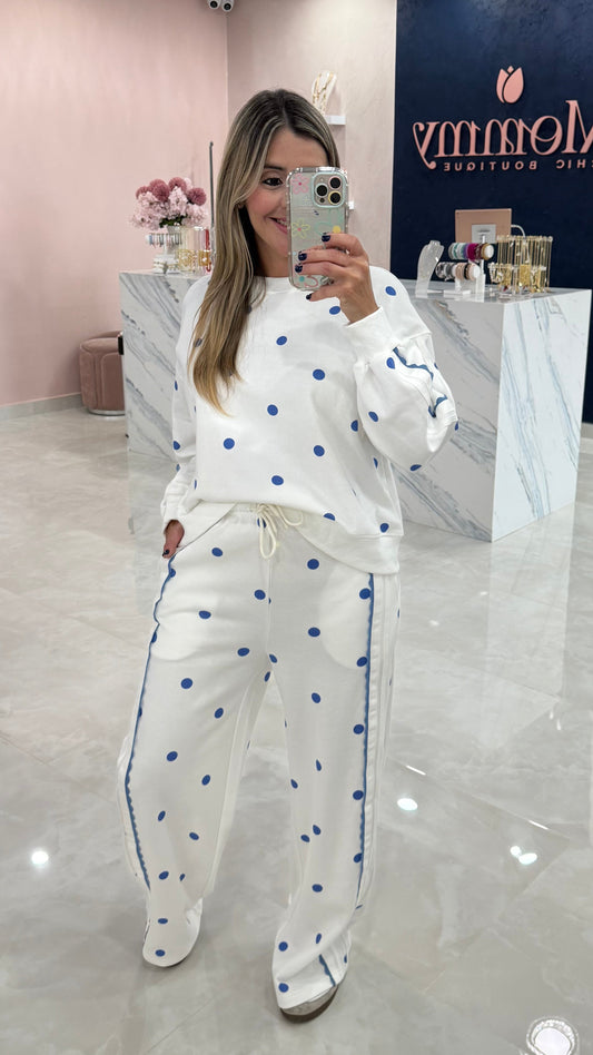 Polka Dot Sweater & Pant Set White / Blue