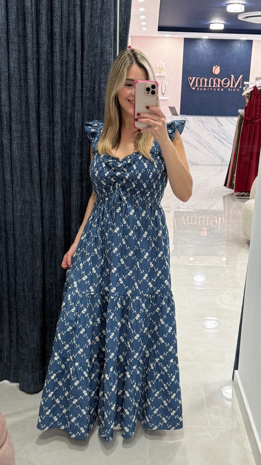 Embroidery Flower Maxi Dress