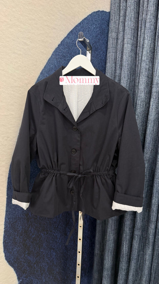 Drawstring Waist Button Down Jacket Navy